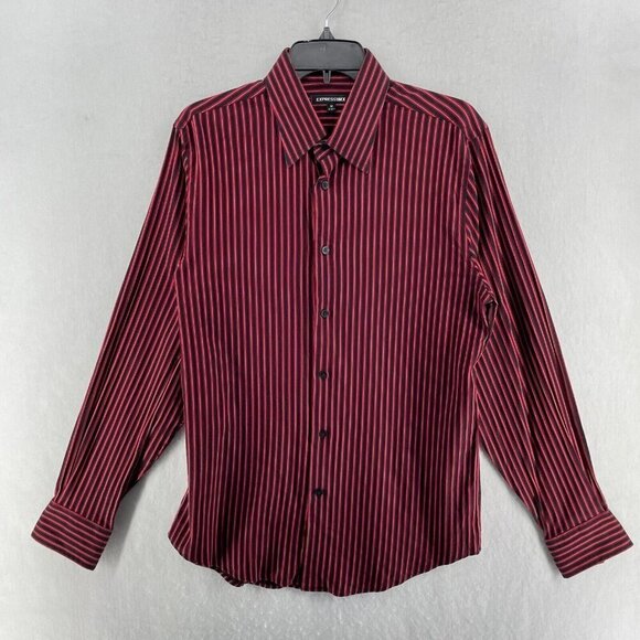 Express Other - EXPRESS1MX Button-Up Shirt Mens 15.5 Red  Vertical Stripe Collared Long Sleeve